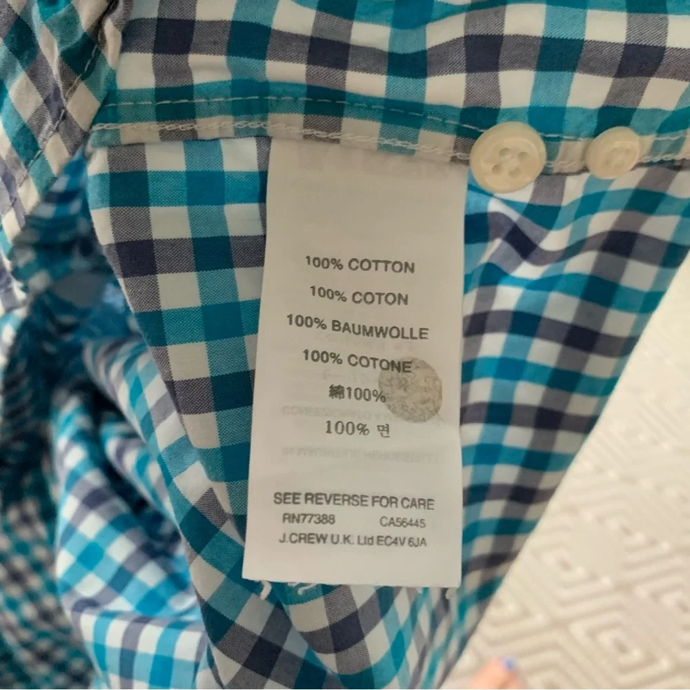 J. Crew Plaid Gingham Striped Blue Long Sleeve Button Down Shirt Men's Large